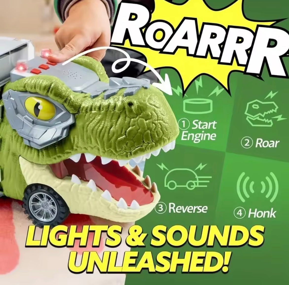 JOYFY 13-in-1 Dinosaur Transporter Toy with 12 Pull-Back Cars – Kids' Dinosaur Truck Playset