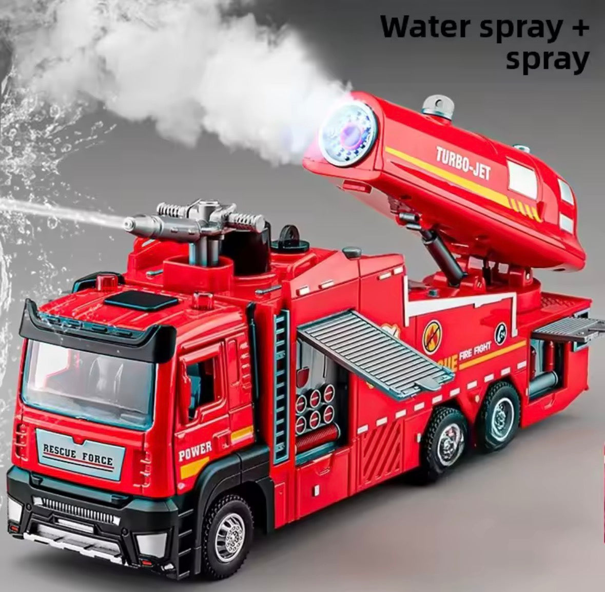 Fire Truck Toy with Water Spray, Extendable Ladder, Lights & Sounds – Pull-Back Rescue Vehicles