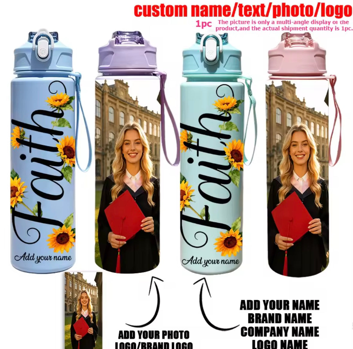 Personalised Water Bottle – Add Your Name, Photo or Logo! 💧✨