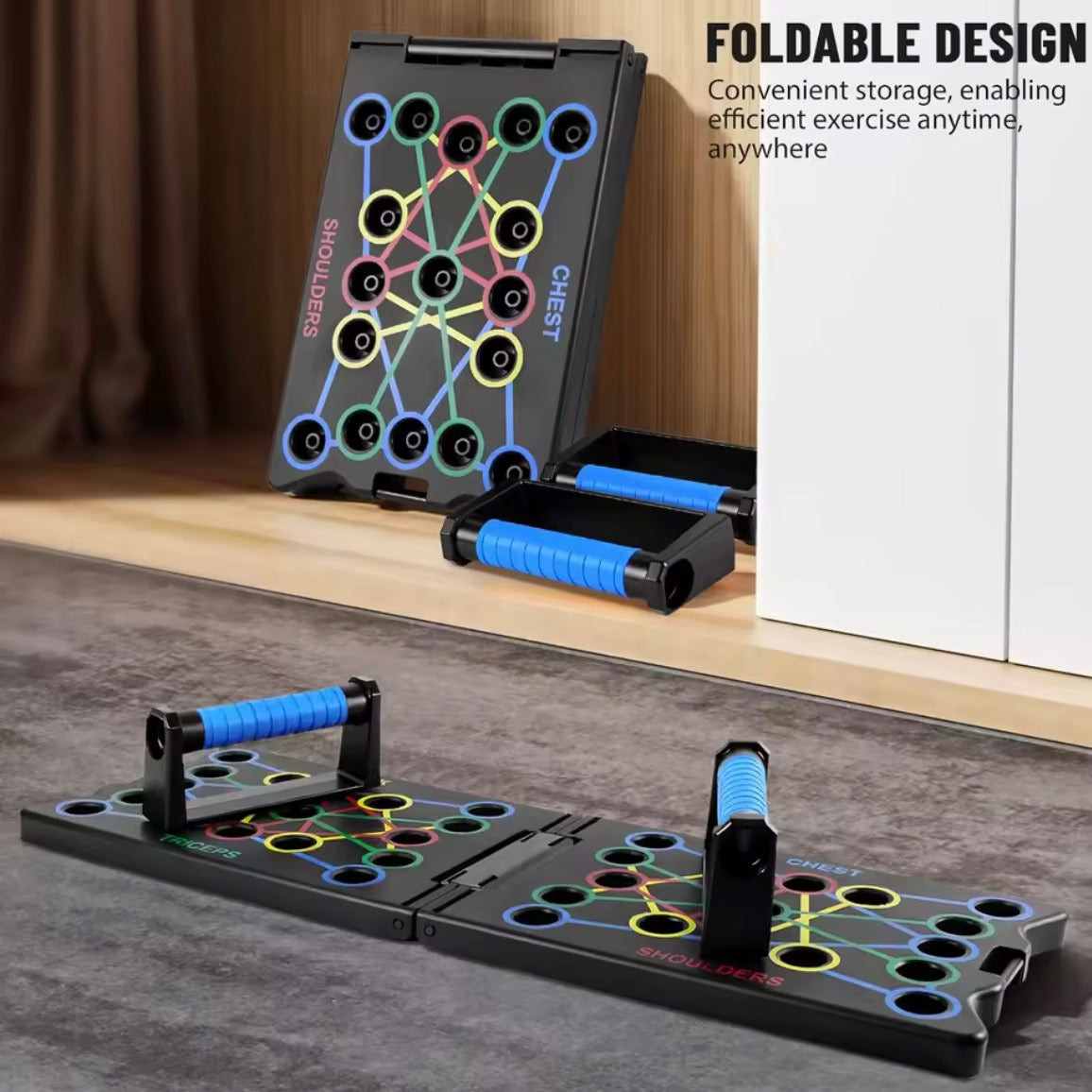 Tabla de flexiones multifuncional, equipo de entrenamiento de fuerza portátil 24 en 1, tabla de ejercicios para el hogar con bandas de resistencia, mangos y adhesivos antideslizantes, para ejercitar hombros, pecho, espalda y tríceps