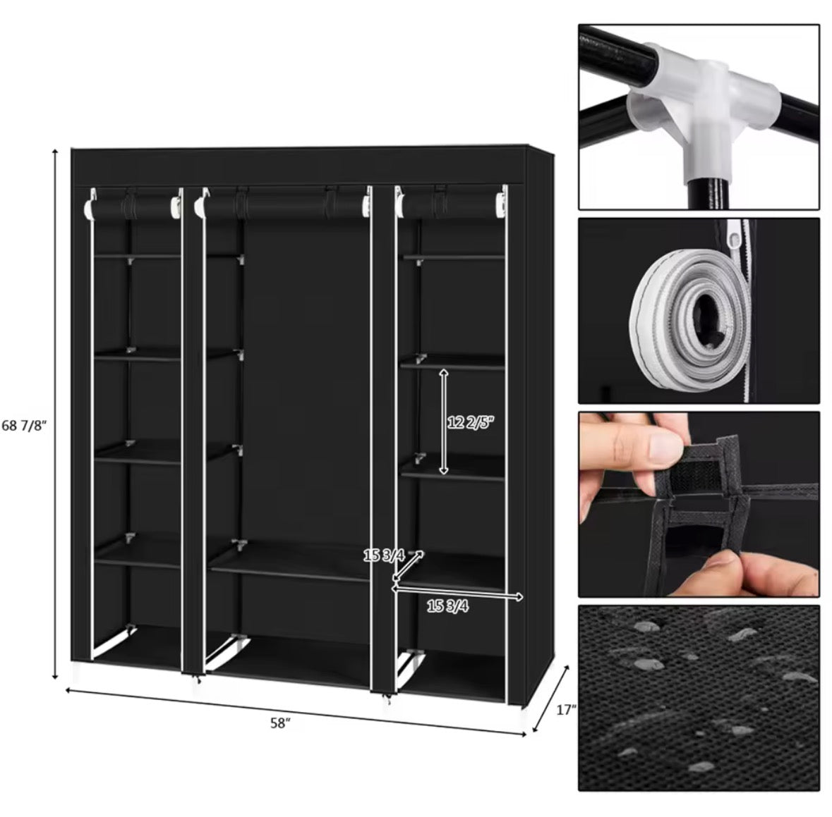 Extra Large 69-Inch Portable Wardrobe – 12-Tier Clothes Storage Rack with Hanging Rail, Foldable Fabric Closet