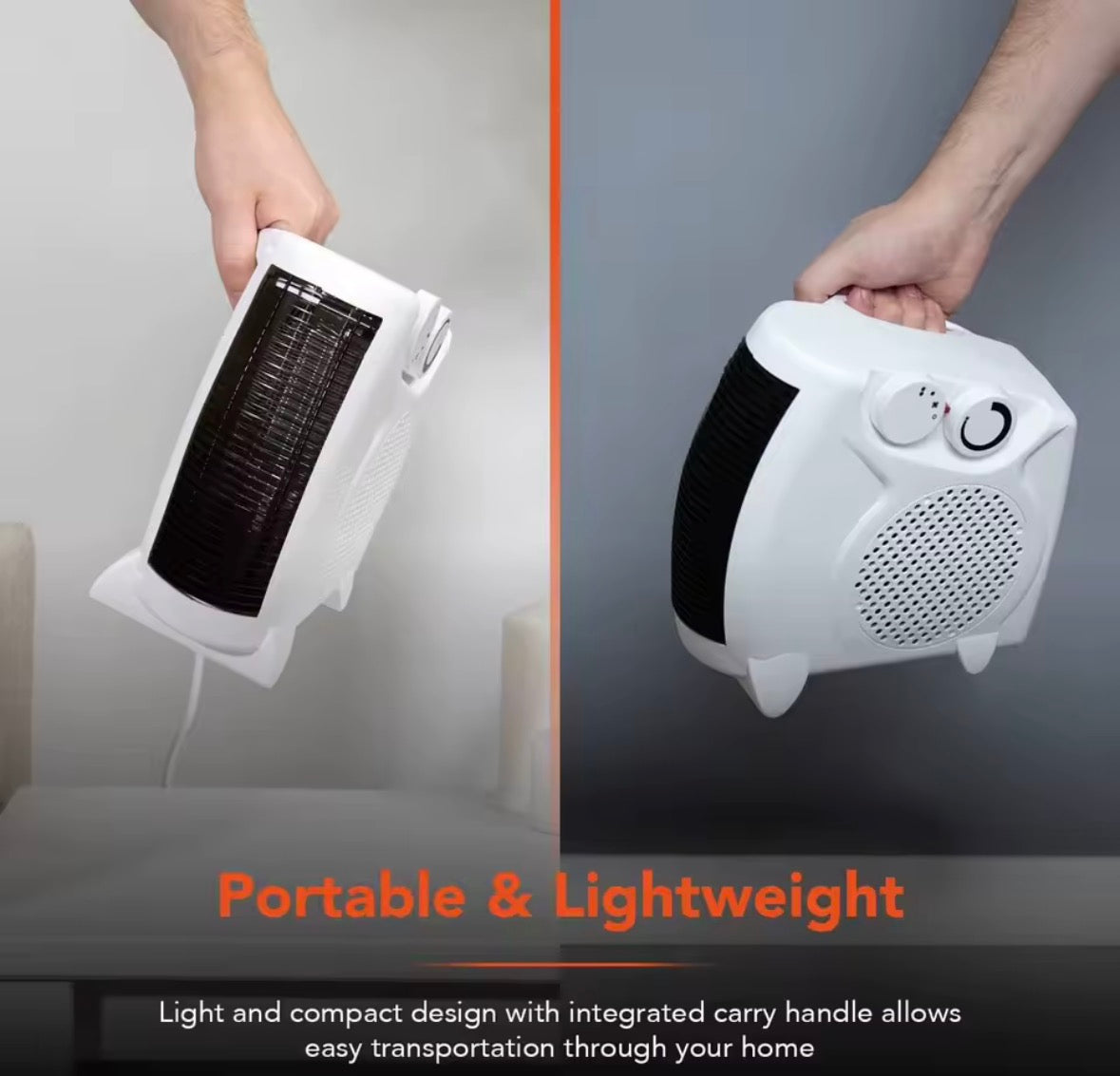 Electric Portable Fan Space Heater – 2 Heat Settings, Adjustable Thermostat & Overheat Protection