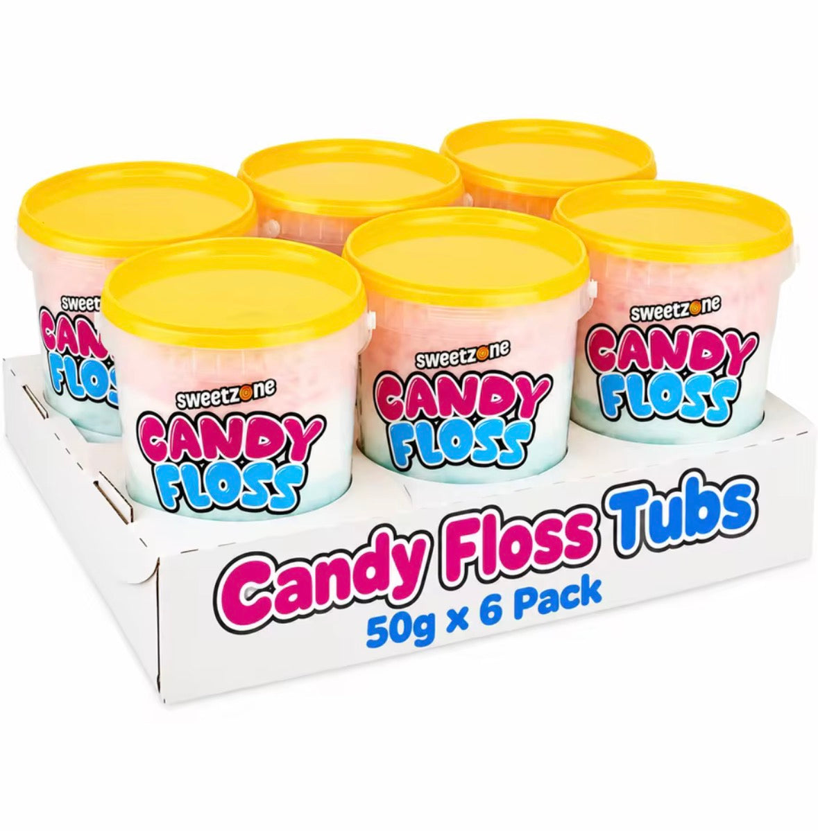 Sweetzone Candy Floss Tubs Pack of 6 – 300g Pink Cotton Candy Fairy Floss Sweet Treats