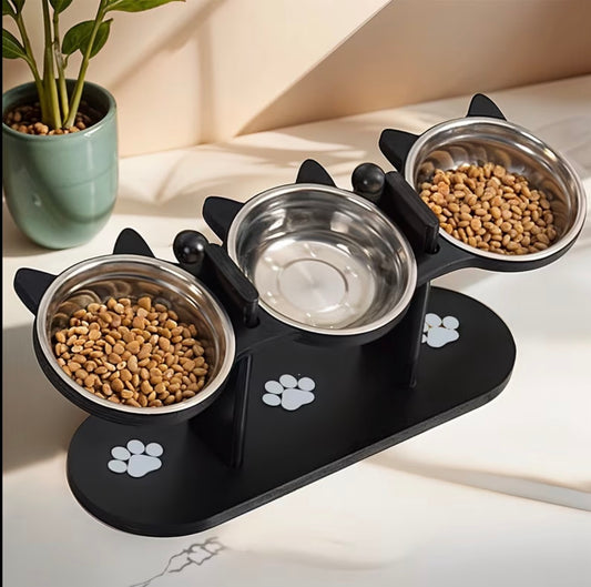 Elevated Tilted Raised Stainless Steel Bowl Stand, Food Water Bowl Set Feeding Station for Pets, 32*13*15cm