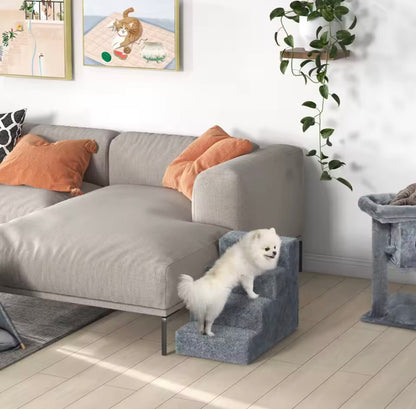 Escaleras portátiles para perros PawHut con funda de felpa lavable, para camas altas y sofás - Gris claro