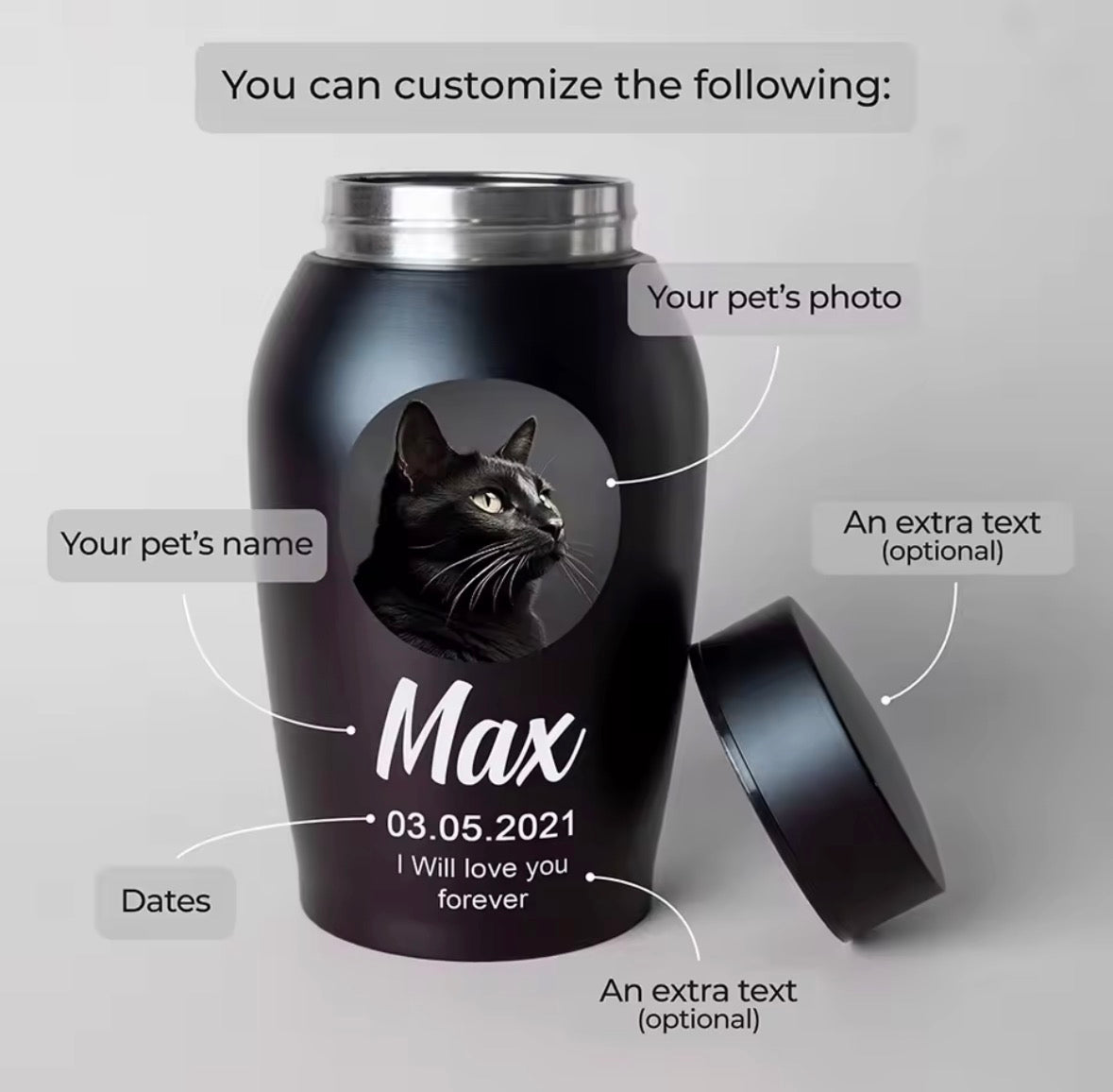🐾 Personalised Stainless Steel Pet Urn ❤️