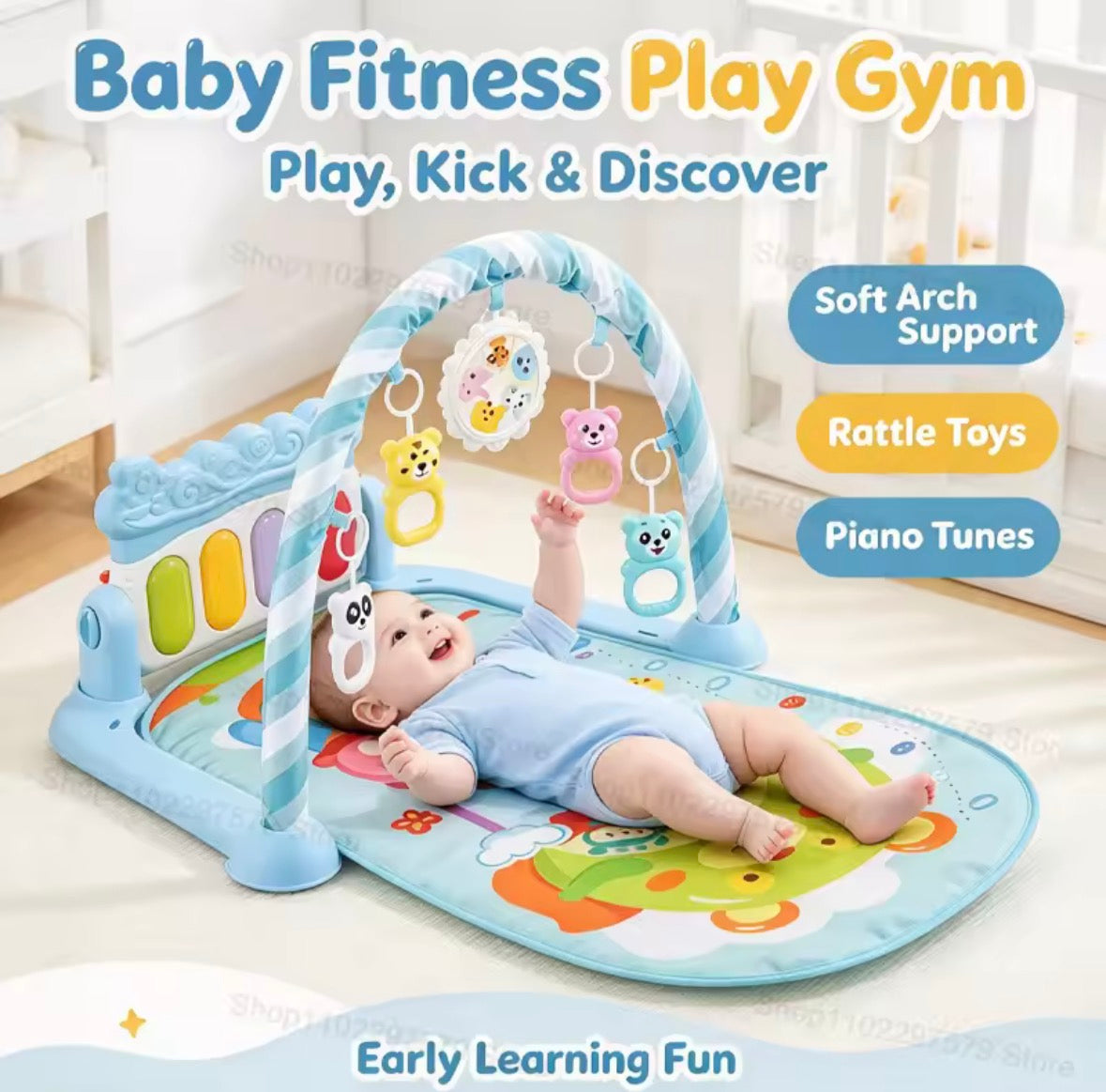 Baby Piano Play Gym – 3-in-1 Musical Activity Playmat 🎹🧸