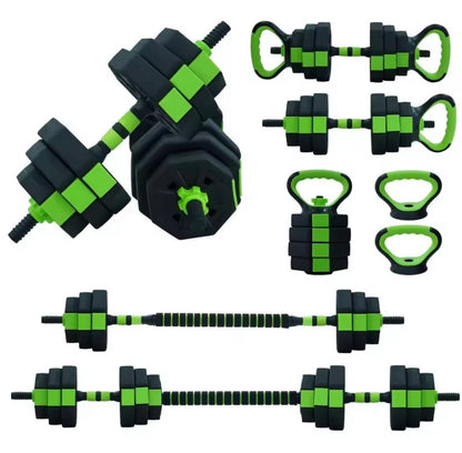 Set d'haltères réglables 4-en-1 de 30 kg, barre et kettlebell convertibles avec supports pour pompes pour salle de sport à domicile