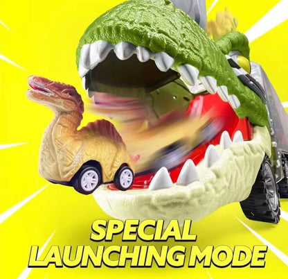 JOYFY 13-in-1 Dinosaur Transporter Toy with 12 Pull-Back Cars – Kids' Dinosaur Truck Playset