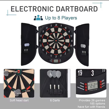 HOMCOM  Electronic Dartboard Set 26 Games and 185 Variations with 6 Darts