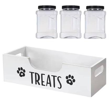 Lot de 3 récipients de stockage pour nourriture pour animaux, bocaux à friandises pour chat et chien avec support en bois, organisateur de stockage de snacks pour biscuits pour chien et friandises pour chat, NOUVEAU