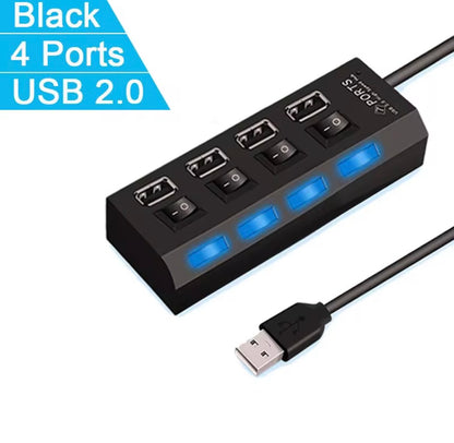Hub de extensión con interruptor, hub USB 2.0 de 7 puertos, extensor USB para computadora, divisor USB 2.0 de uno a siete para PC, computadora portátil y de escritorio