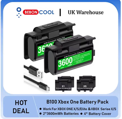 Bateria Recarregável BEBONCOOL B100 2*3600 MWh para XBOX ONE S/X e XBOX SERIES S/X com 4*Tampas de Bateria e Cabo de Carregamento