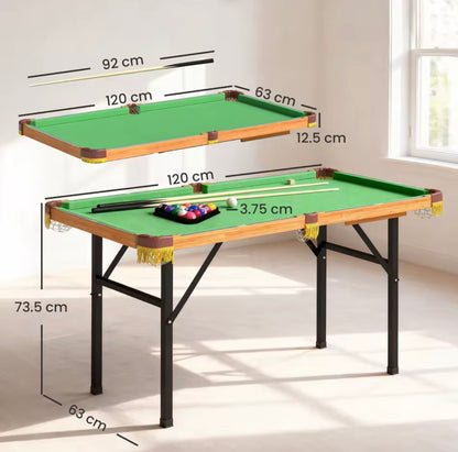 Tavolo da biliardo pieghevole SPORTNOW da 122 cm, set da gioco mini biliardo con 2 stecche, 16 palle, gesso, triangolo