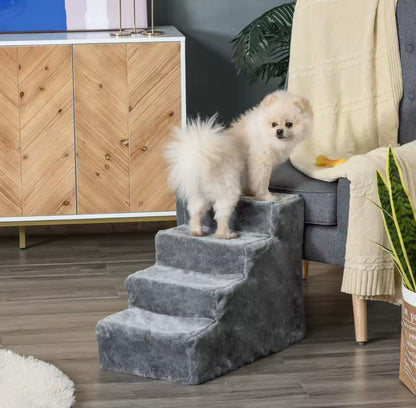 Escaleras portátiles para perros PawHut con funda de felpa lavable, para camas altas y sofás - Gris claro