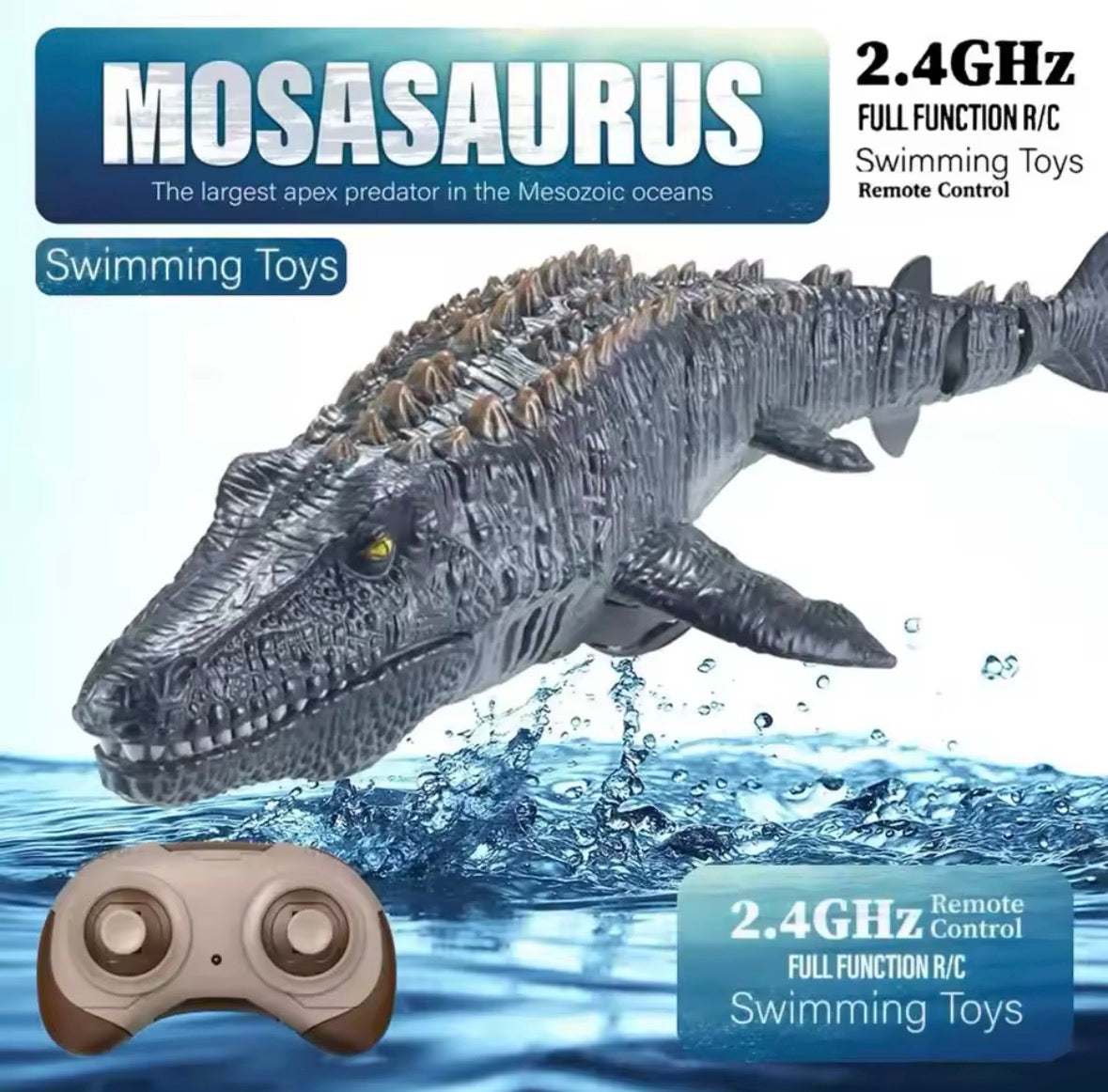 RC Mosasaurus Dinosaur Toy – Remote-Controlled Swimming Dinosaur with Lights & Water Spray