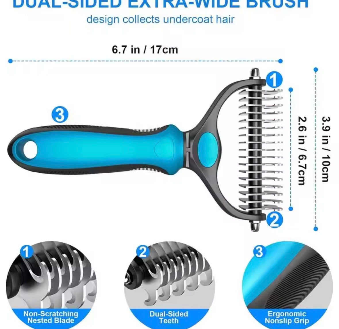 Brosse de démêlage 2 en 1 en acier inoxydable pour poils d'animaux