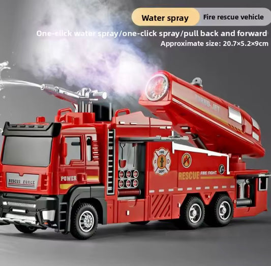 Fire Truck Toy with Water Spray, Extendable Ladder, Lights & Sounds – Pull-Back Rescue Vehicles
