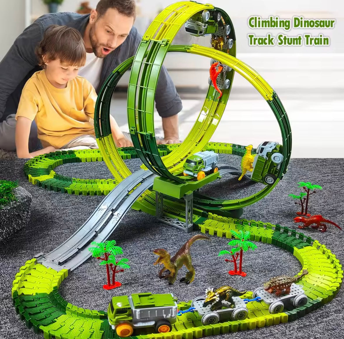 Dinosaur Electric Track Car Toy Set for Kids – Interactive Racing Track & Train Playset
