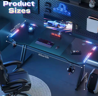 🎮 160cm Gaming Desk with LED Lights – Z-Shaped Gaming Table