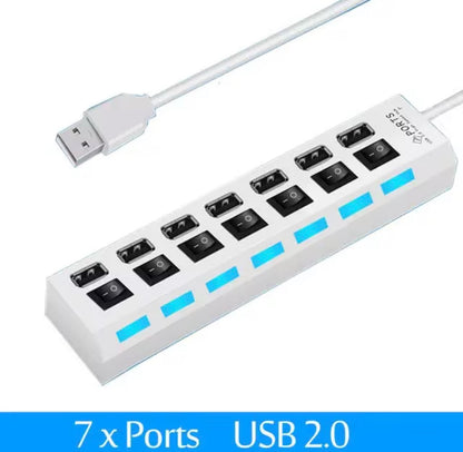 Hub de extensión con interruptor, hub USB 2.0 de 7 puertos, extensor USB para computadora, divisor USB 2.0 de uno a siete para PC, computadora portátil y de escritorio