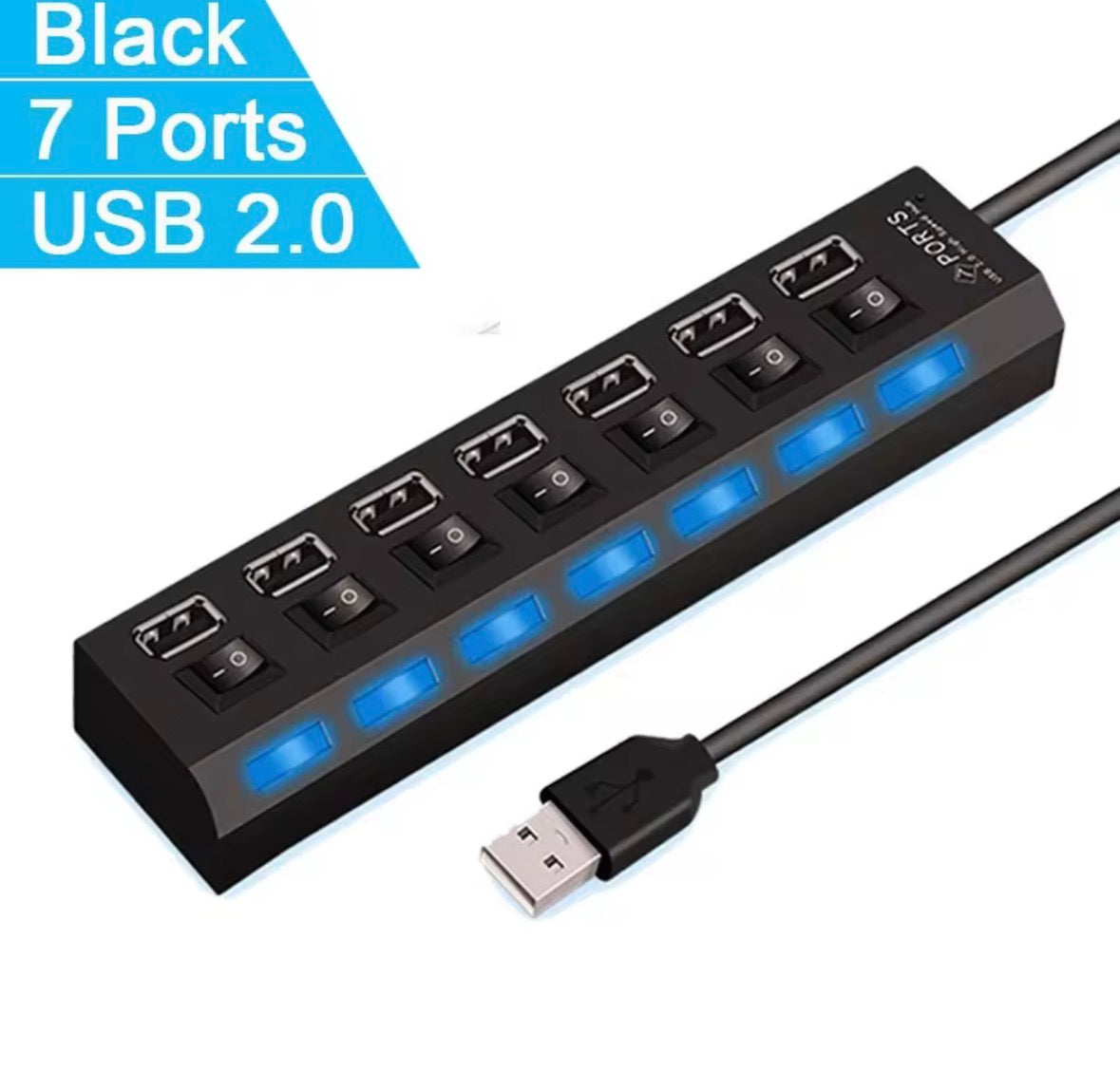 Hub de extensión con interruptor, hub USB 2.0 de 7 puertos, extensor USB para computadora, divisor USB 2.0 de uno a siete para PC, computadora portátil y de escritorio