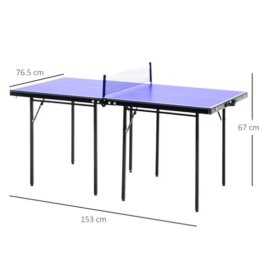 Mesa de Tênis de Mesa Mini Dobrável 1,5m HOMCOM, Rede Profissional, Azul