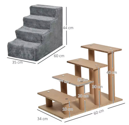 Escaleras portátiles para perros PawHut con funda de felpa lavable, para camas altas y sofás - Gris claro