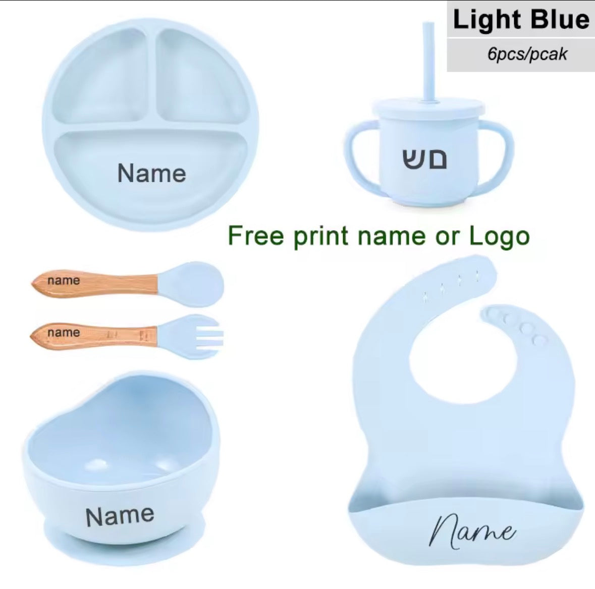 Personalised Baby Feeding Set – 6-Piece Silicone Tableware Set 🍼🍽️