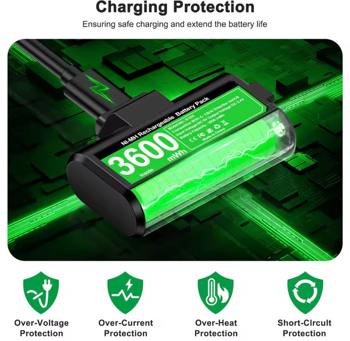 Bateria Recarregável BEBONCOOL B100 2*3600 MWh para XBOX ONE S/X e XBOX SERIES S/X com 4*Tampas de Bateria e Cabo de Carregamento