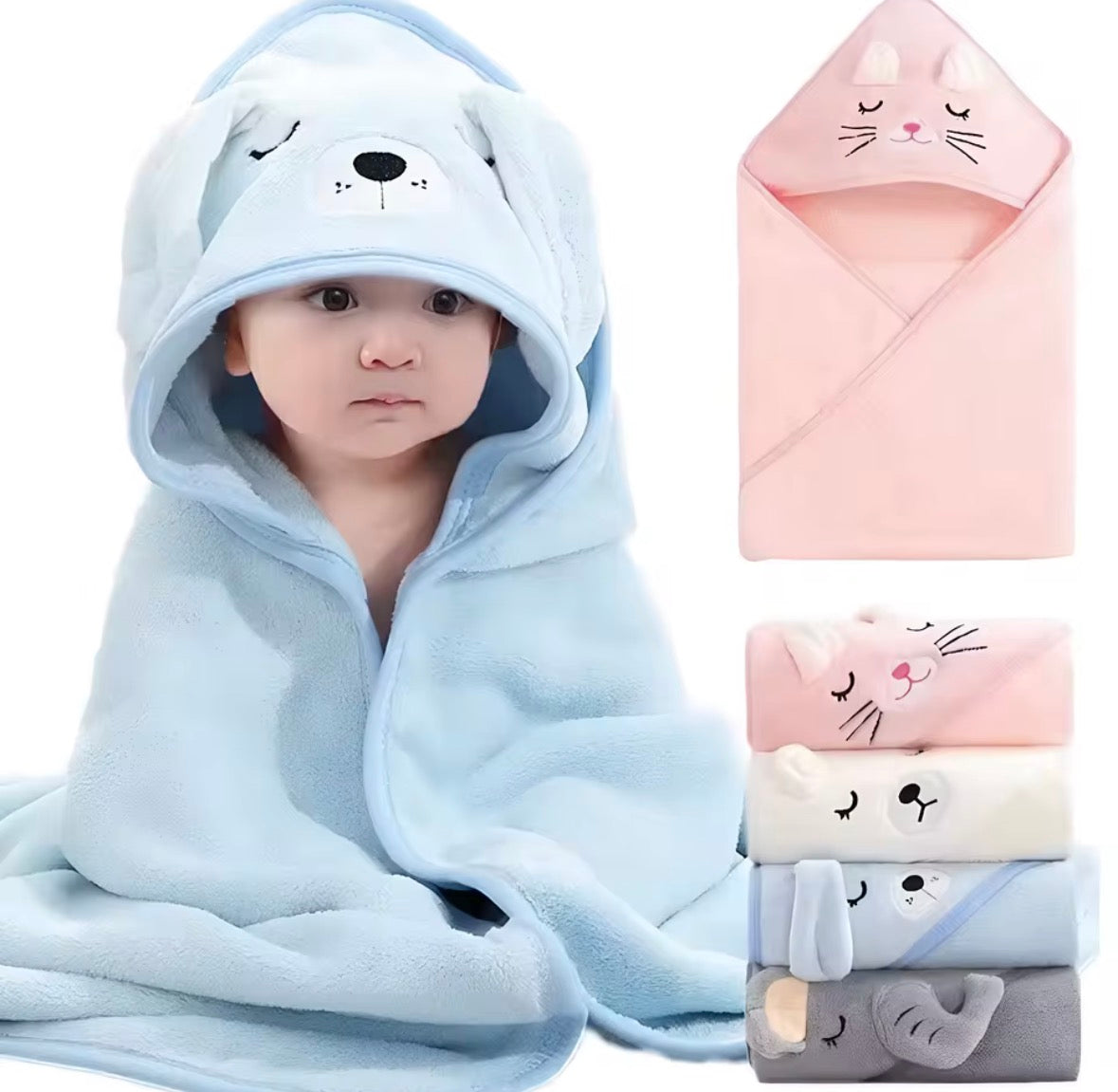 Personalised Hooded Baby Bath Towel – Cute Cartoon Animal Design 🐻🛁