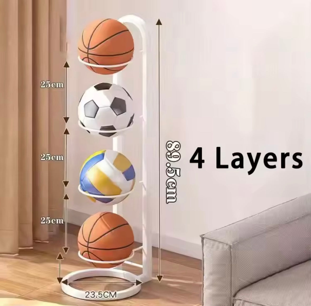 Multi-Tier Sports Ball Storage Rack – Metal Basketball, Football & Volleyball Organiser