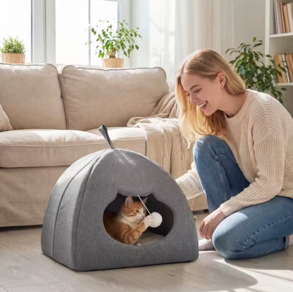 PawHut Katzenhöhle für Wohnungskatzen, Katzenhaus mit herausnehmbarem Kissen