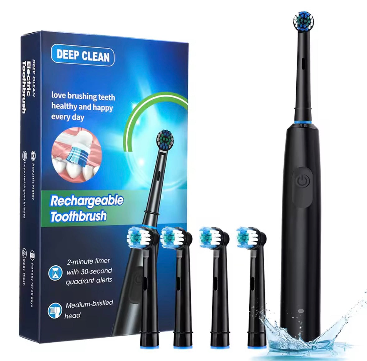 Rechargeable Sonic Electric Toothbrush – 5 Cleaning Modes, Waterproof Design, Built-In Timer & 4 Replacement Brush Heads