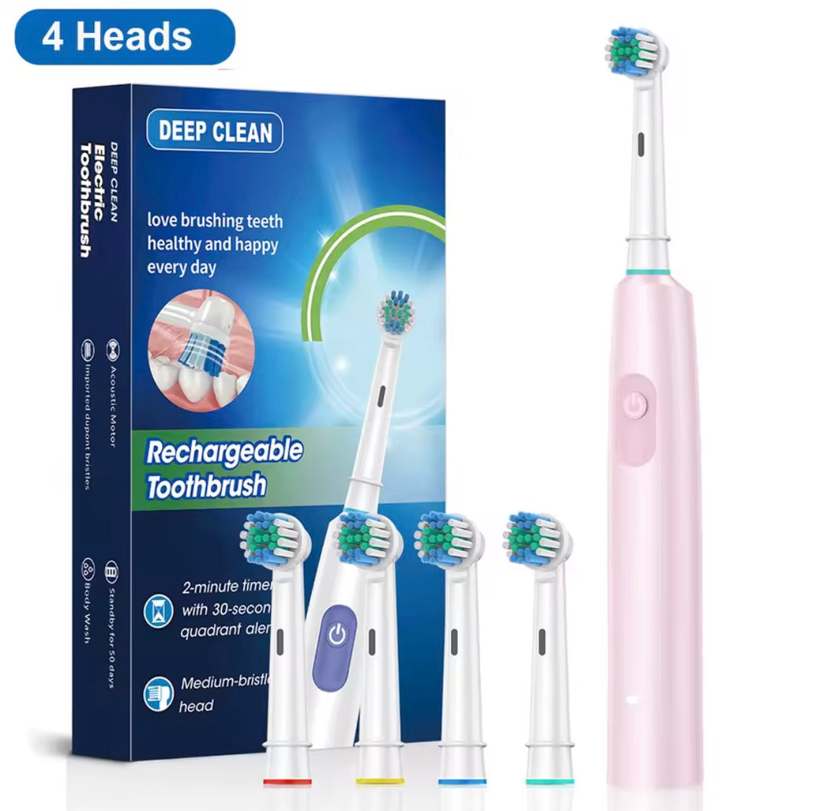 Rechargeable Sonic Electric Toothbrush – 5 Cleaning Modes, Waterproof Design, Built-In Timer & 4 Replacement Brush Heads