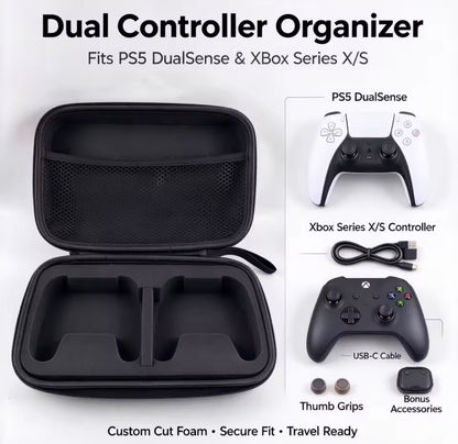 Portable Gaming Controller Travel Storage Case – Custom Cut Foam for PS5 & Xbox Controllers