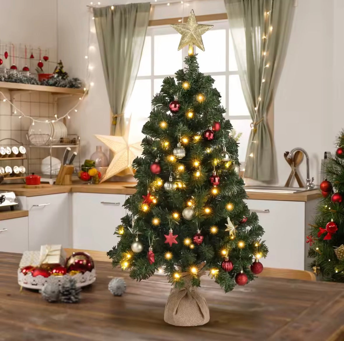 3.1ft Pre-Lit Christmas Tree with Warm White LED Lights & Star Topper
