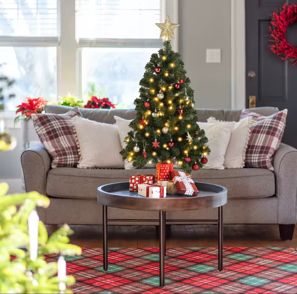 3.1ft Pre-Lit Christmas Tree with Warm White LED Lights & Star Topper