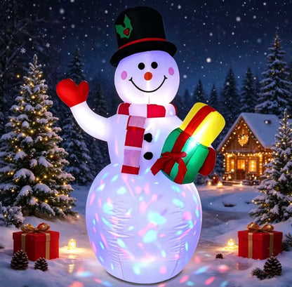 Inflatable Christmas Snowman Holding Gift Box – Outdoor Garden & Yard Decoration