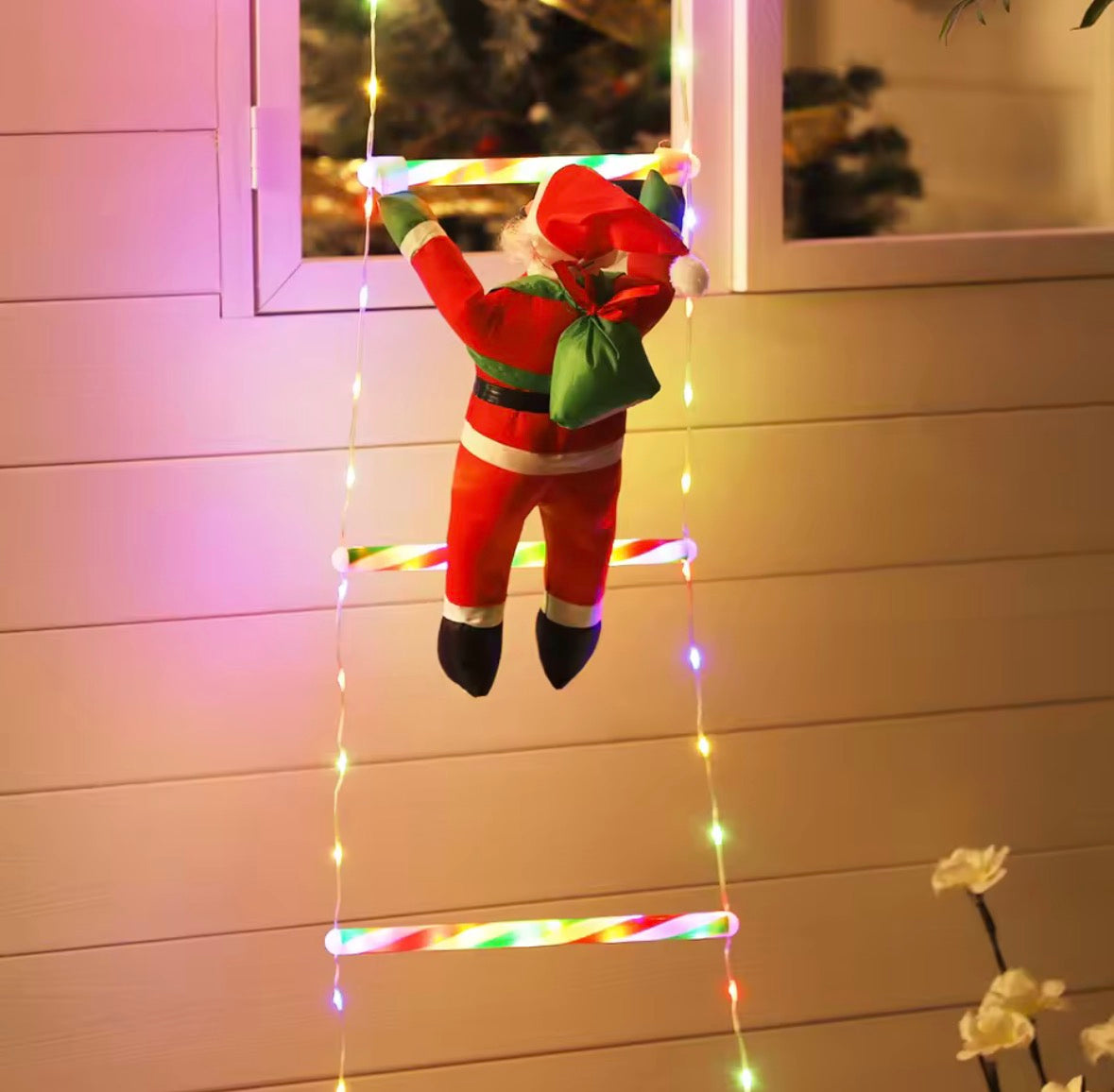 Santa Claus Ladder Christmas Lights – Festive Window, Garden & Home Decoration