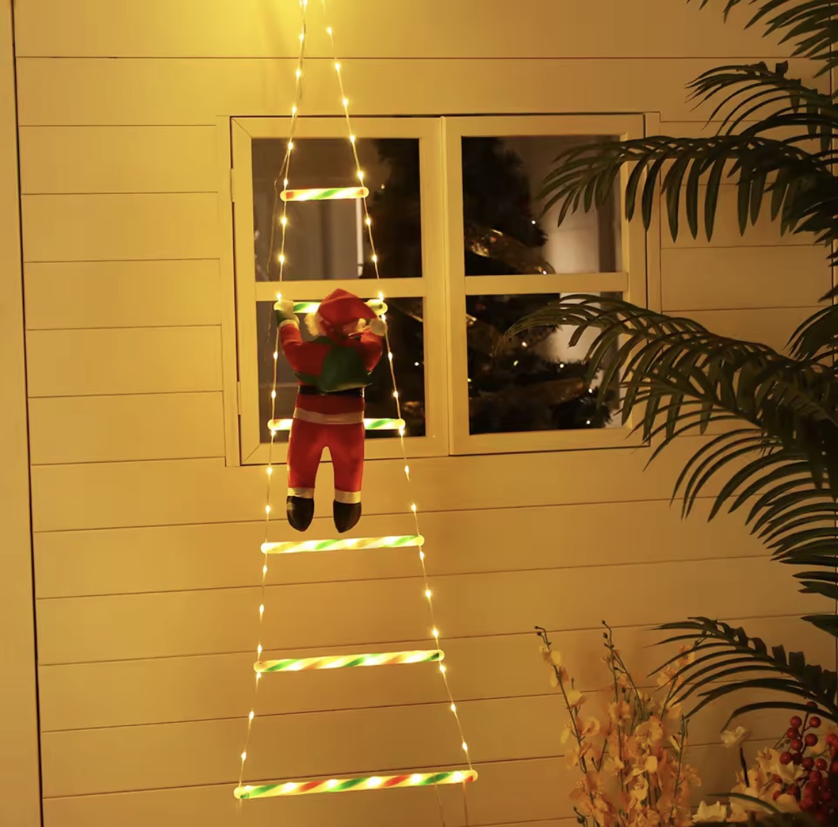 Santa Claus Ladder Christmas Lights – Festive Window, Garden & Home Decoration