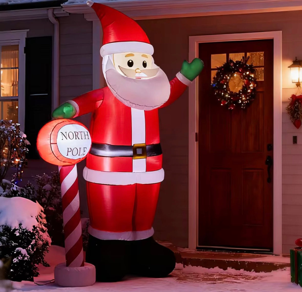 8ft Inflatable Christmas Santa with LED Lights & North Pole Sign – Outdoor Garden Decoration