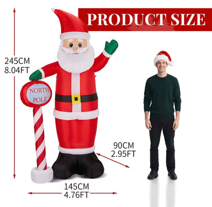 8ft Inflatable Christmas Santa with LED Lights & North Pole Sign – Outdoor Garden Decoration