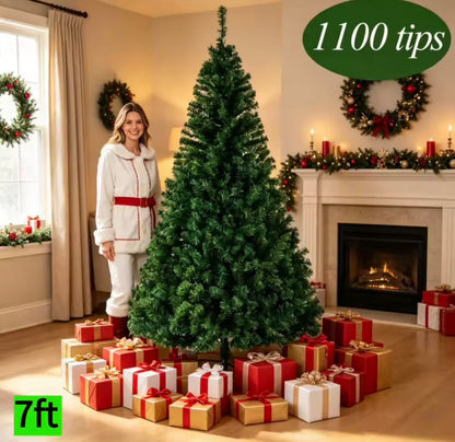 7ft Premium Artificial Christmas Tree – 1100 Realistic PVC Branch Tips with Heavy-Duty Metal Stand