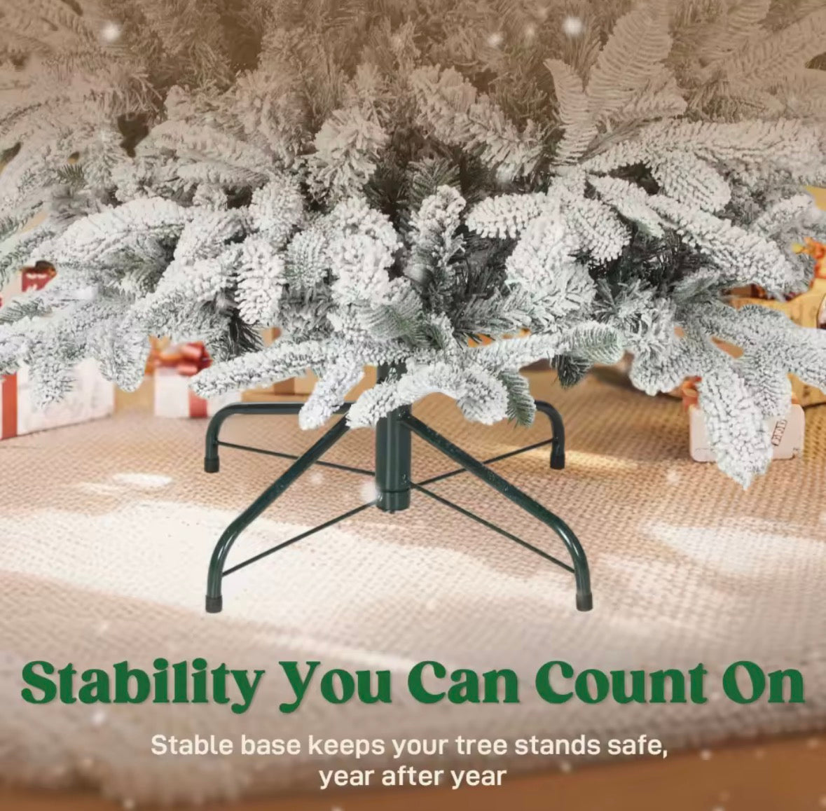HOMCOM 6ft Flocked Artificial Christmas Tree – 1182 Hinged Branch Tips with Snowy Finish