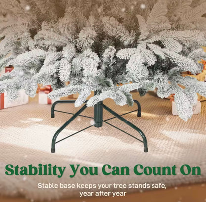 HOMCOM 6ft Flocked Artificial Christmas Tree – 1182 Hinged Branch Tips with Snowy Finish
