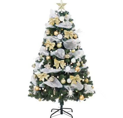 5ft Pre-Lit Christmas Tree with Gold Decorations – 150 Warm White LEDs, 8 Light Modes & Remote