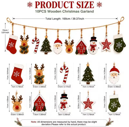 10-Piece Wooden Christmas Decoration Set – Rustic Hanging Tree Ornaments & Festive Home Décor
