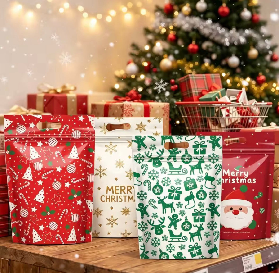 50-Pack Christmas Resealable Gift Bags with Handles – Clear Festive Treat & Sweet Bags