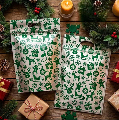 50-Pack Christmas Resealable Gift Bags with Handles – Clear Festive Treat & Sweet Bags